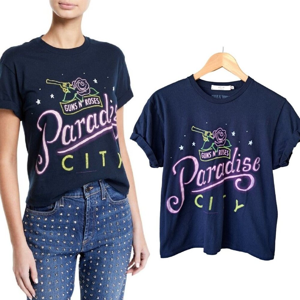 Alice + Olivia Guns N' Roses Tee Shira Roll Sleeve XS/S